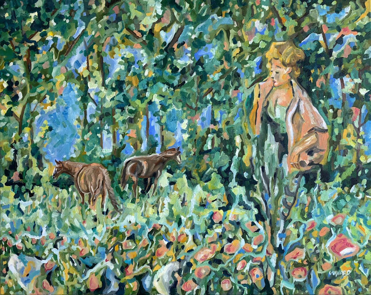 Frau und Pferde